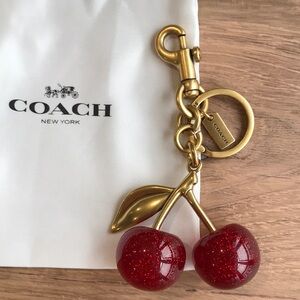 Coach Red Glitter Cherry Keychain with Gold Hardware